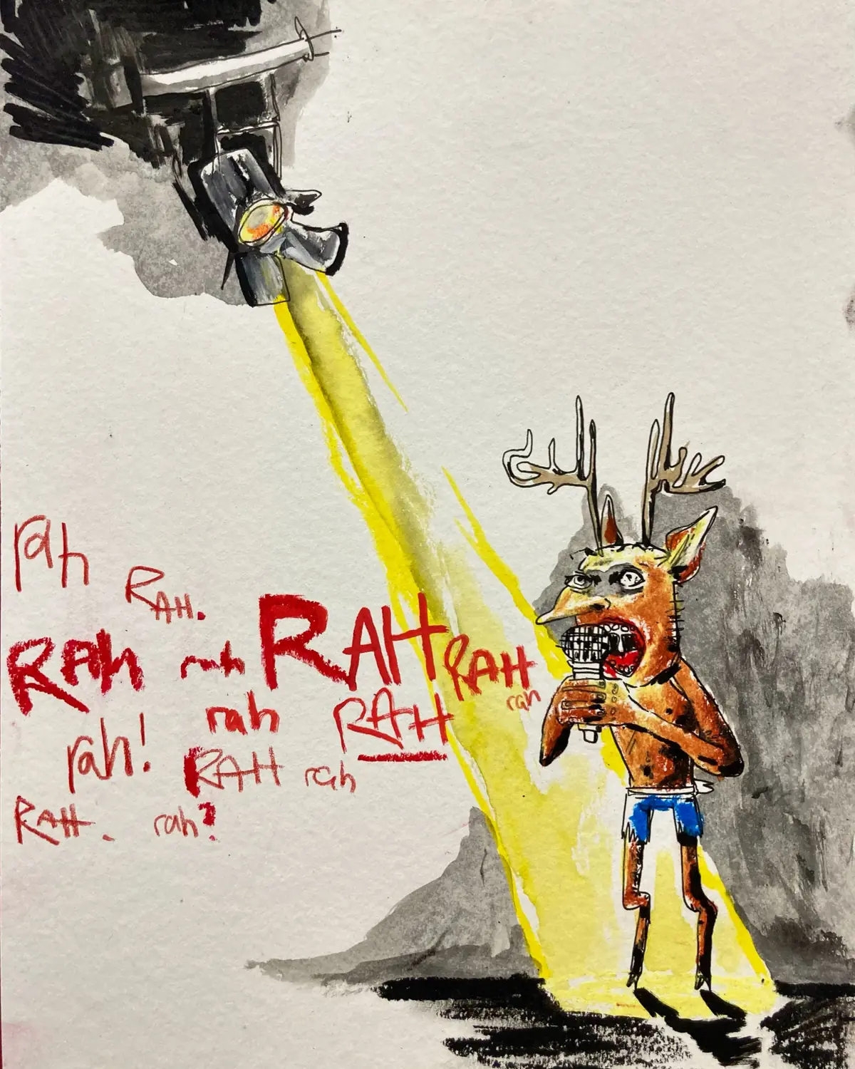 Deer Caught in Spotlights mixed media work